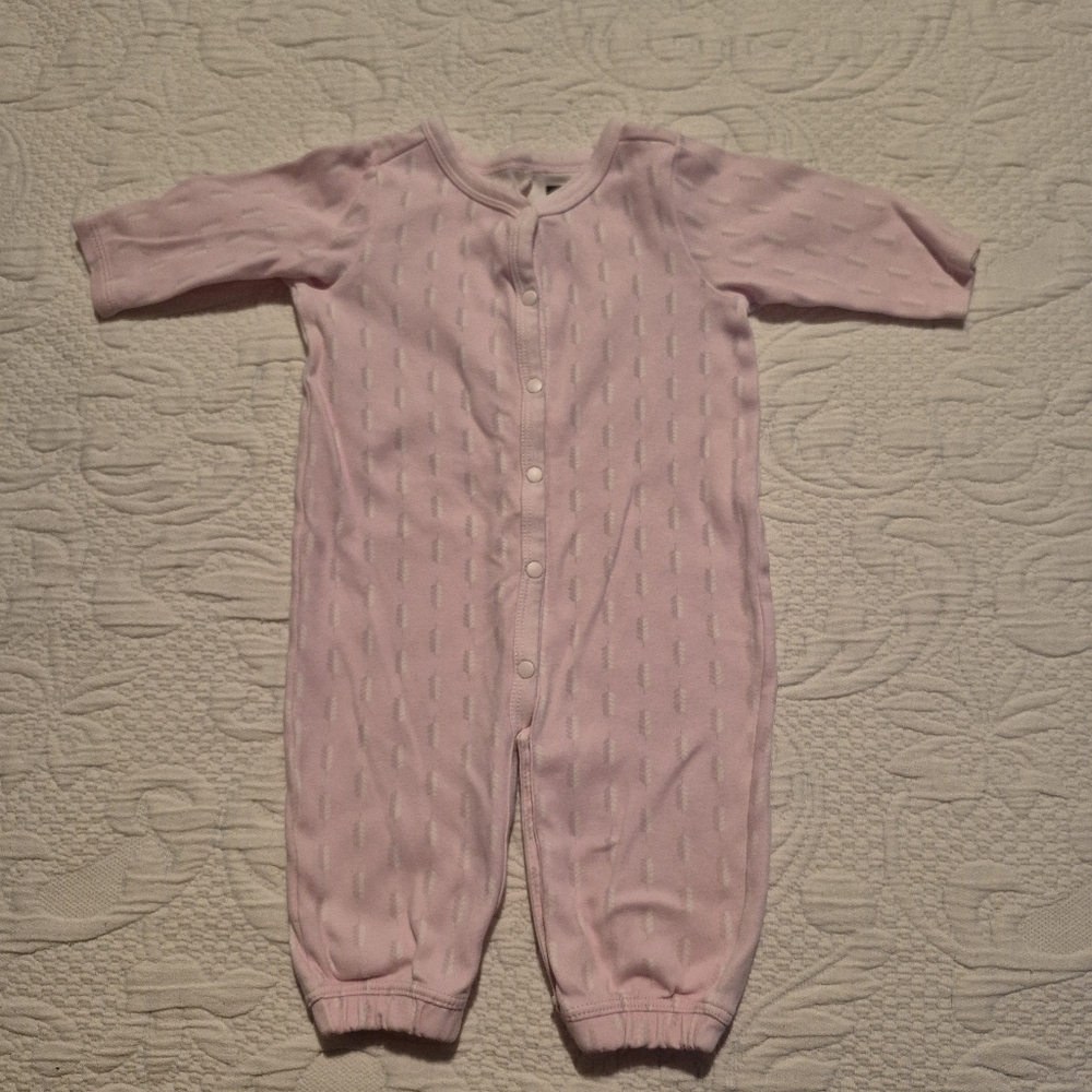 Tea Collection girls 0-3 months pink romper with a white and light gray design